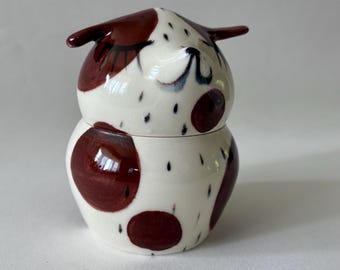 Handmade Porcelain Brown Spotted Dog Jar