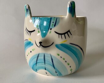 Handmade Porcelain Blue Llama Indoor Planter