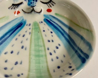 Handmade Porcelain Blue Bear Trinket Dish