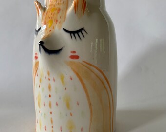 Handmade Porcelain Orange Fox Vase