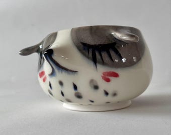 Handmade Porcelain Gray Dog Bowl