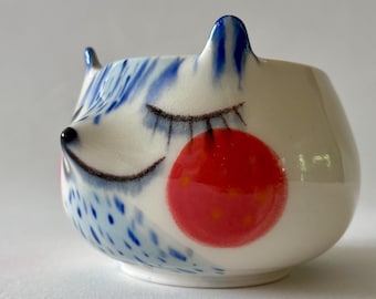 Handmade Porcelain Blue Fox Snack Bowl