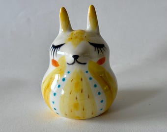 Handmade Porcelain Yellow Small Fox Coin Bank