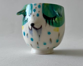 Handmade Porcelain Teal Dog Tea Cup