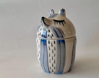 Handmade Porcelain Blue Bear Lidded Dish