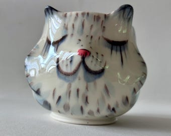 Handmade Porcelain Gray Cat Cup