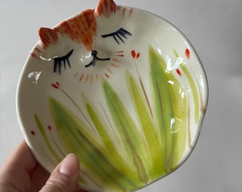 Handmade Porcelain Forest Fox Trinket Dish