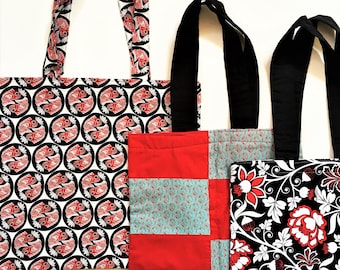 Three (3)  Colorful Tote Bags. Shopping Totes. Carry-On Bags. Back to School.  Grocery Bags. Labor Day Gifts. Unisex Gifts.