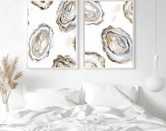 Minimalist Oyster Watercolor Print - Set of 2, Coastal Oyster Shell Wall Art, Digital Download