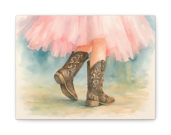 Cowgirl Stiefel Aquarell Leinwand Kunst, Western Kinderzimmer Dekor, Land Mädchen Kunstwerk