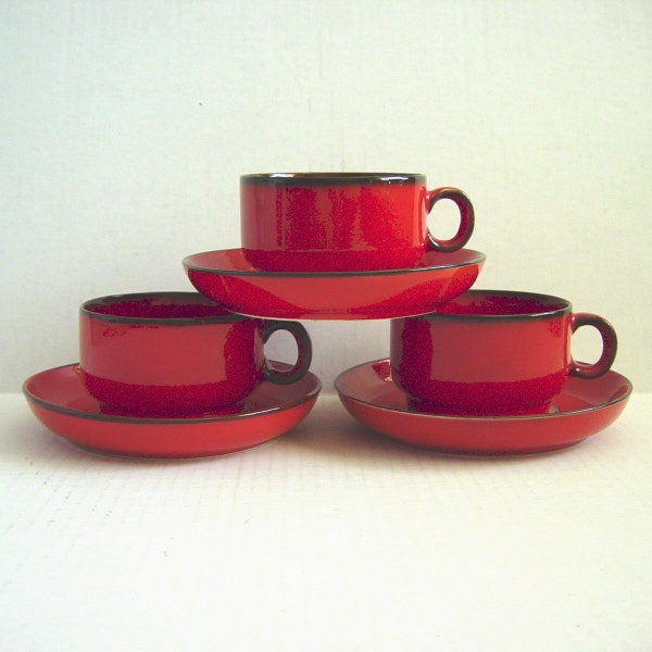 3 Vintage Thomas Cinnabar Red Flame Cup and Saucer Sets Germany