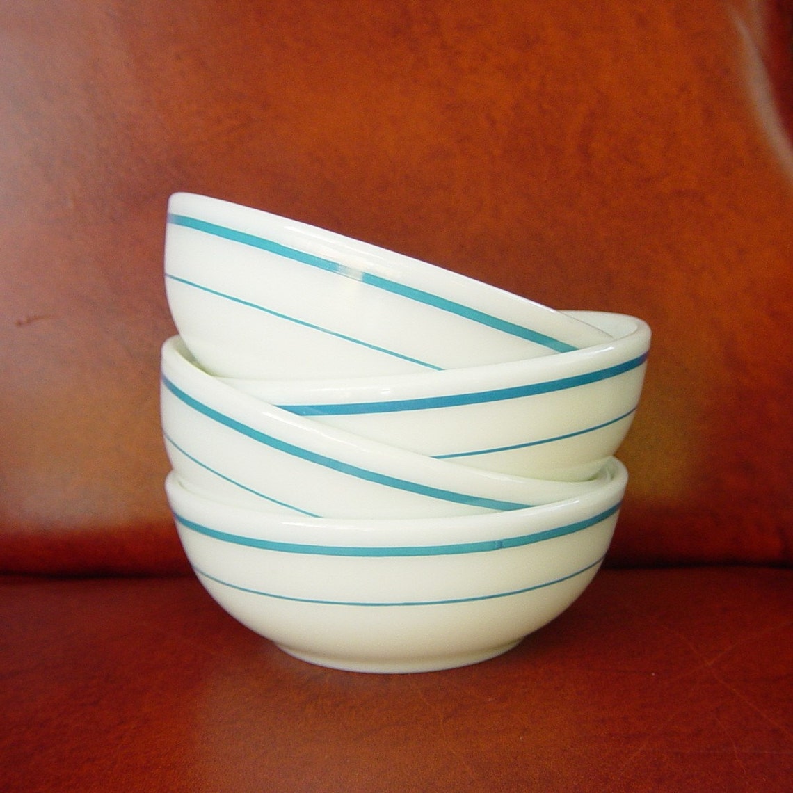 4 Pyrex Turquoise Blue Striped Soup or Cereal Bowls Restaurant Etsy