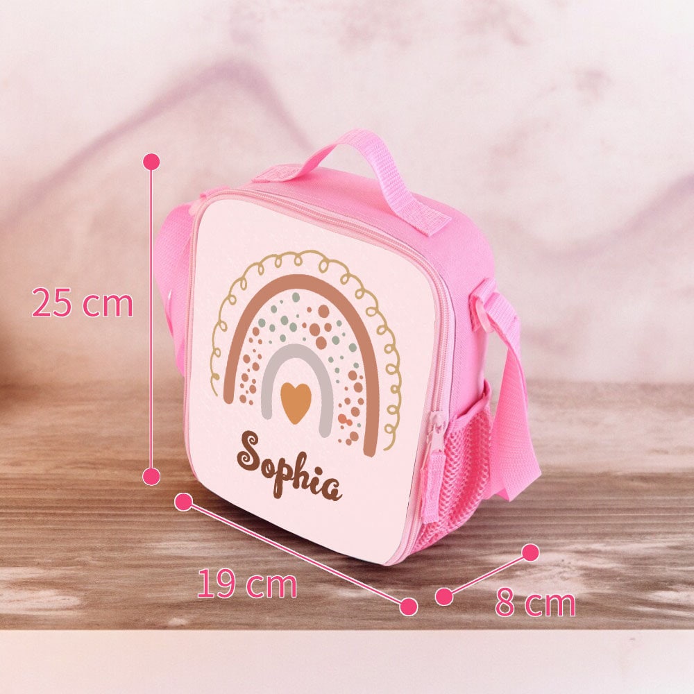 Personalized Kids Lunch Box Lunch Bag with his Name, Wooden Children&#39;s Lunch Box, Rainbow Lunch Bag, back to school gift, Birthday Gifts