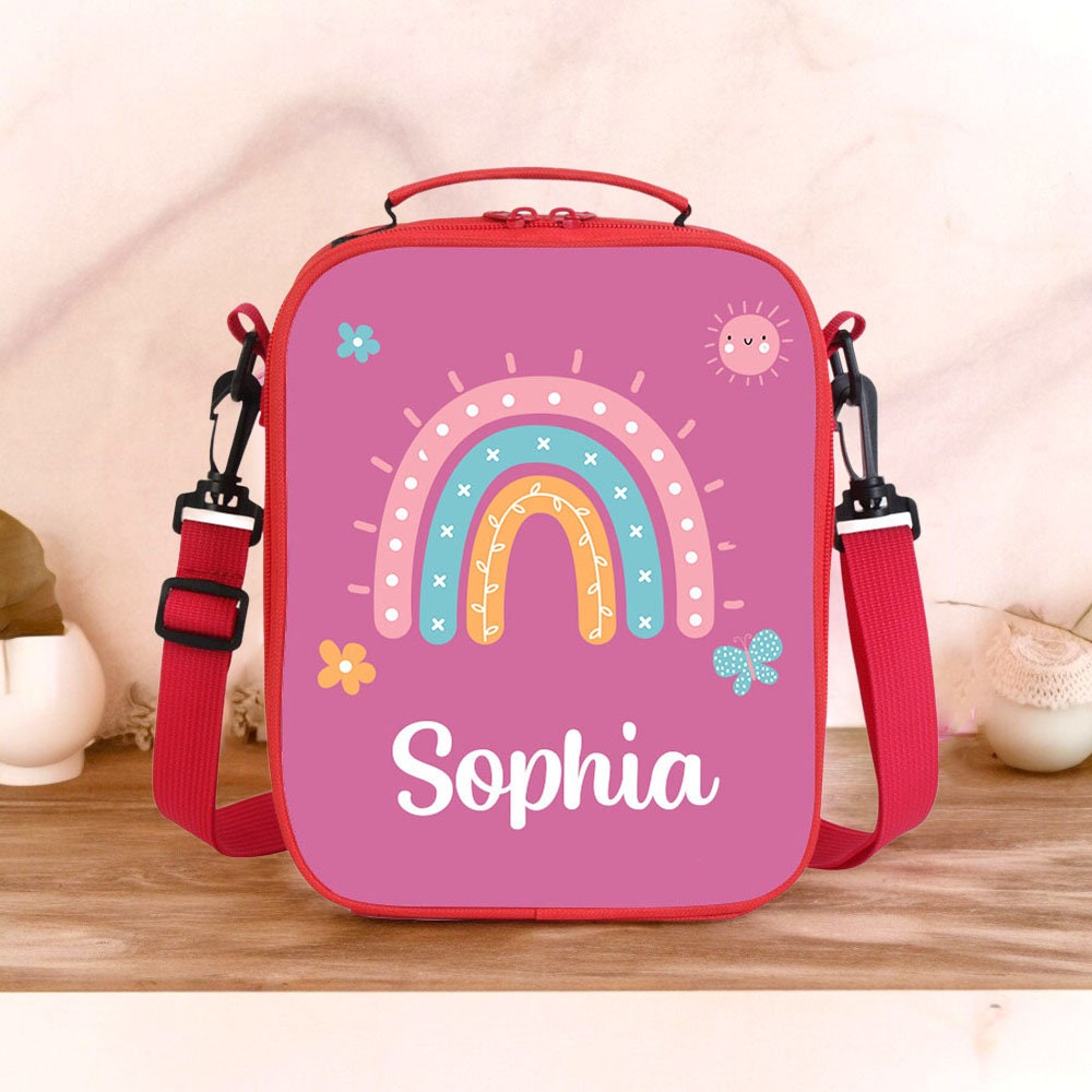 Personalized Kids Lunch Box Lunch Bag with his Name, Wooden Children&#39;s Lunch Box, Rainbow Lunch Bag, back to school gift, Birthday Gifts