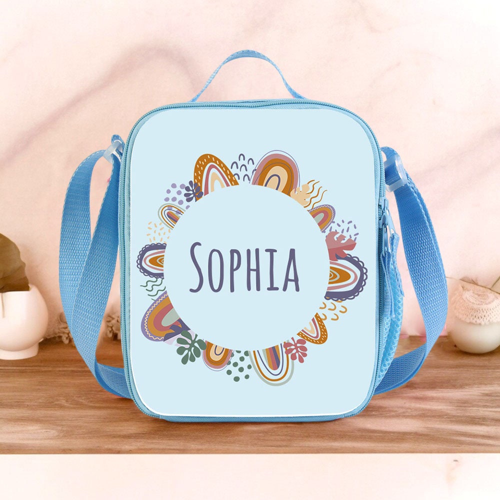 Personalized Kids Lunch Box Lunch Bag with his Name, Wooden Children&#39;s Lunch Box, Rainbow Lunch Bag, back to school gift, Birthday Gifts