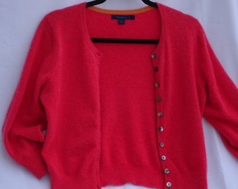 Boden Strawberry Red 100% Cashmere Cropped Cardigan