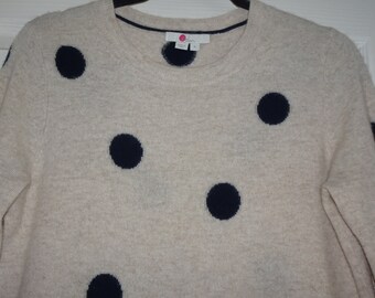 Boden Oatmeal , Black Polka Dot 100% Cashmere Crew Neck Jumper with Slits