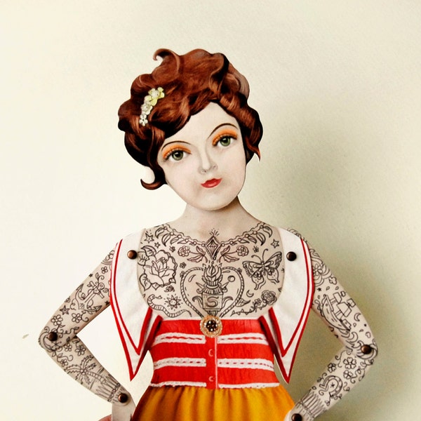 Tattoo Lady Paper Doll Puppet - Miss Suzy, A Victorian Nautical Sailor Gal. More Info? Scroll & Read "Item Details"