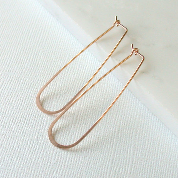 Mom Day Sale! Long Slender Rose Gold Teardrop Hoop Earrings. Gold Teardrop Hoop Earrings.