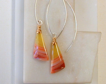 OOAK. One of a Kind Carnelian Mixed Metal Earrings. Gemstone Statement Earrings.,