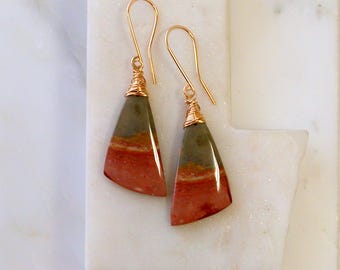 OOAK. Polychrome Jasper Unique  Earrings. Unique Gorgeous Earrings. One of a Kind Statement Earrings.
