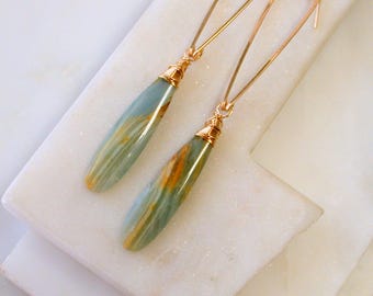 Long Slender Blue Calcite Gemstone Earrings