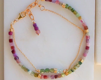 Double Strand Rainbow Tourmaline Bracelet