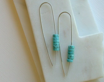 Turquoise Wheel Threaders. Turquoise Threader Earrings. Turquoise Gemstone Threader Earrings.