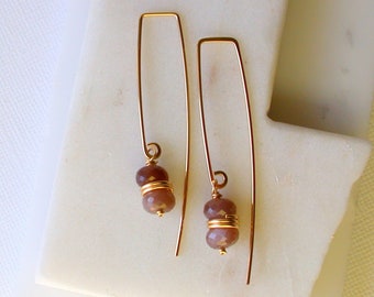 Chocolate Moonstone Threader Earrings.  Moonstone Stack Earrings. Moonstone Gemstone Earrings. Modern Threader Earrings.