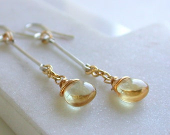 Slender Citrine Drop Earrings