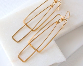 Rectangle Mirage Swinging Hoop Earrings. Modern Rectangle Hoop Earrings. Rectangle Hoops. Double Hoop Earrings. Boho Hoop Earrings.