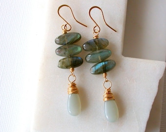 Storm Rising. Labradorite and Jade Earrings. Gemstone Dangle Earrings. Grey Jade Earrings. Statement Gemstone Earrings.  Gray Stone.