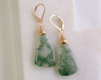 OOAK. One of A KInd Moss Agate Earrings. Statement Gemstone Earrings. Gifts for Her. Anniversary Gift for Her.