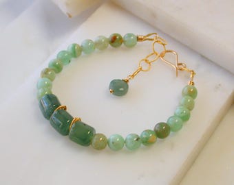 Rare Green Angel Fluorite and Guatemalan Jade Green Gemstone Bracelet