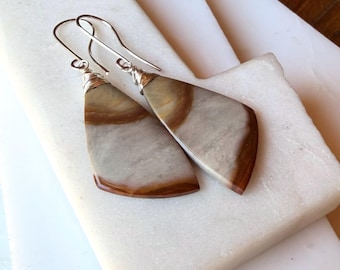 OOAK. Polychrome Jasper Earrings, Sterling Silver Wire Wrapped Statement Jewelry