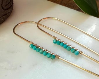 Minimalist Turquoise Threader Earrings: Modern Faceted Gemstone Jewelry