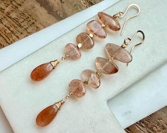 Sunstone Linear Pebble Statement Earrings