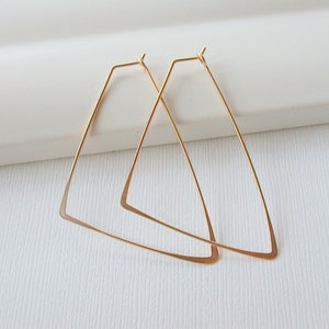 Labor Day SALE! Gold Triangle Hoop Earrings. Gold Geometric Hoop Earrings. Large Boho Hoop Earrings. Rose Triangle Earrings