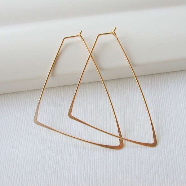 Gold Triangle Hoop Earrings. Gold Geometric Hoop Earrings. Large Boho Hoop Earrings. Rose Triangle Earrings