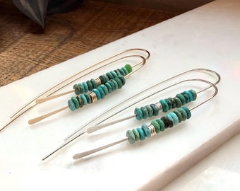 Turquoise Stack Threader Earrings: 14k Gold Fill or Sterling Silver