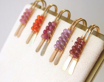 Petite Wrapped Gemstone Threaders. Small Threader Earrings with Gemstones. Warm Color. Pantone.