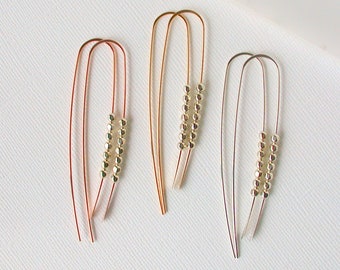 Silver Nugget Threader Earrings. Modern Threader Earrings. Minimalist Threader Earrings.