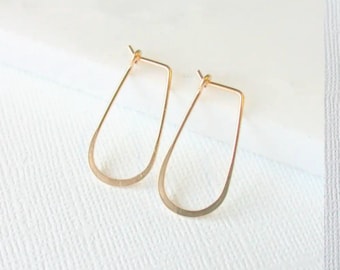 Small Slender Teardrop Hoop Earrings. One Inch Teardrop Hoops. Perfect Everyday Hoop Earrings.