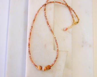 Crazy Lace Agate and Rhodocrosite Beaded Necklace