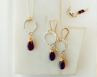 Mixed Metal Garnet Jewelry Set