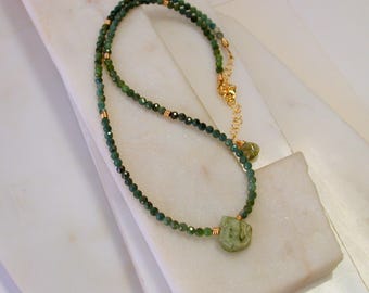 Faceted Blue Green Tourmaline Gemstone Beaded Necklace