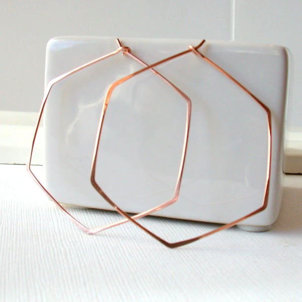 Minimalist Geometric Hexagon Hoop Earrings: Sterling Silver, Gold Fill
