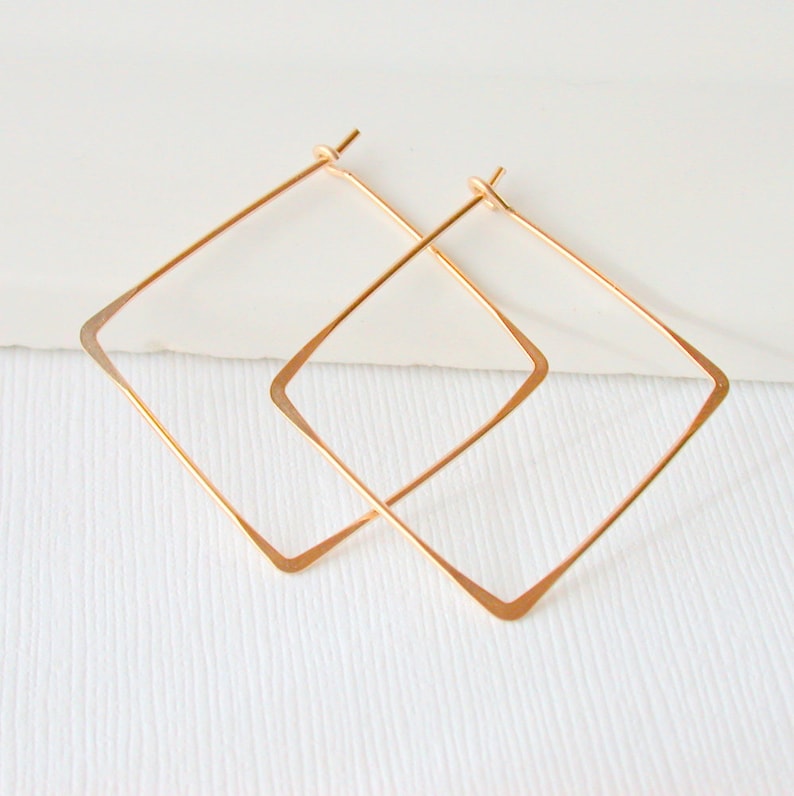 Square Hoop Earrings. Square Hoops. Gold Square Hoops. Sterling Silver Square Hoop Earrings. Minimalist Hoop Earrings. image 2