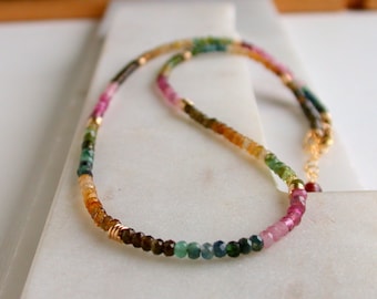 Faceted Tourmaline Gemstone Necklace: 14k Gold Fill, Limited Edition