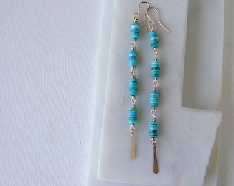 Long Slender Turquoise Stack Earrings